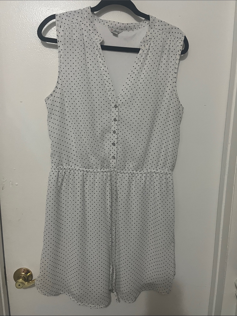 Guess White Polka Dot Sleeveless Button-Front Dress